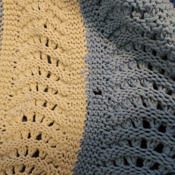 Vintage Knit Crochet Blanket Afghan Throw Fringe Granny Boho Ombre Blue 1970's - Picture 7 of 7